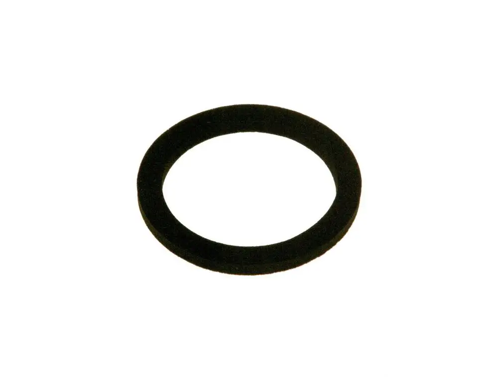 Schwarze Dichtung von Bosch, ringförmig mit gleichmäßigem Profil, auf weißem Hintergrund. Ideal für den Einsatz in verschiedenen Dichtungsanwendungen.